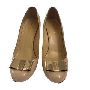 Kate Spade Heels Shoes 9 B Patent Leather Tan Beige with Bow